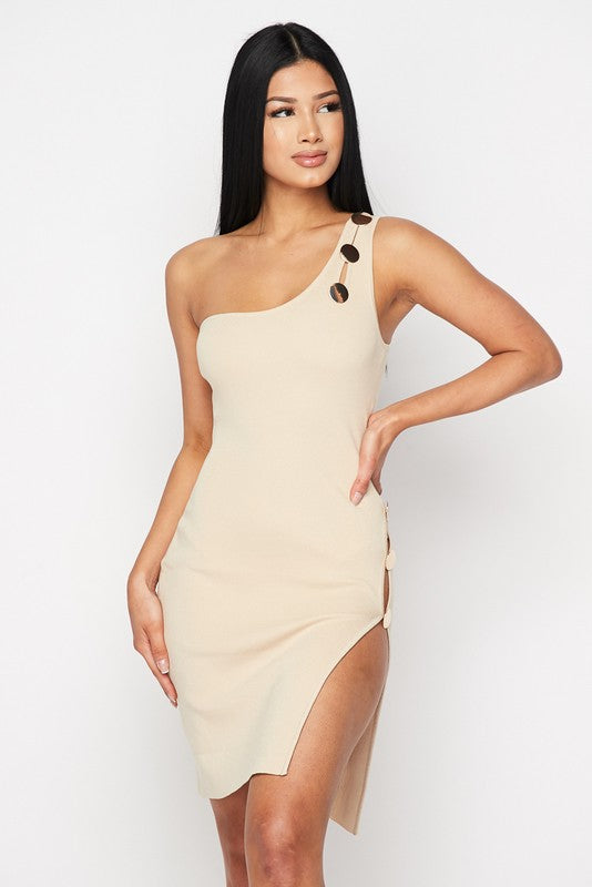 Taupe Sleeveless One Shoulder Dress